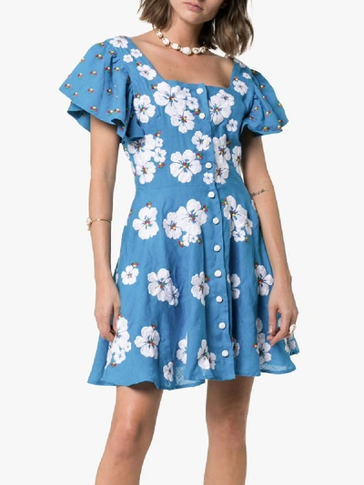 Shop All Things Mochi Kay Floral Embroidered Mini-dress In Blue