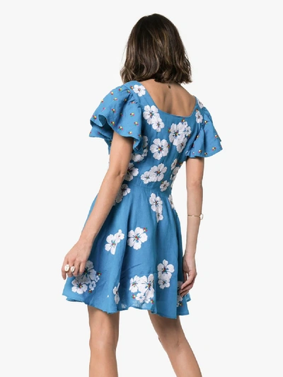 Shop All Things Mochi Kay Floral Embroidered Mini-dress In Blue