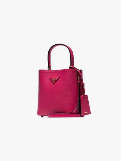 Shop Prada Small Leather Bucket Bag In Pink