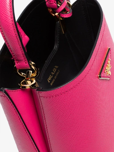 Shop Prada Small Leather Bucket Bag In Pink