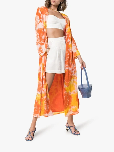 Shop All Things Mochi Louma Tie-dye Cotton Robe In Orange