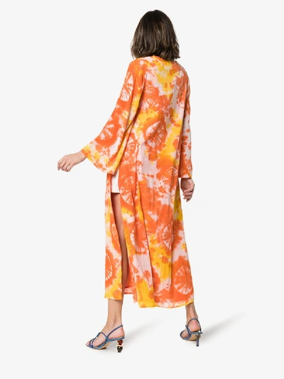 Shop All Things Mochi Louma Tie-dye Cotton Robe In Orange