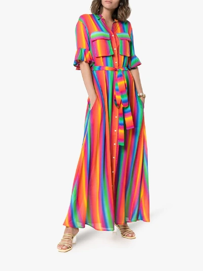 Shop All Things Mochi Leilani Stripe-print Belted Dress In Rainbow