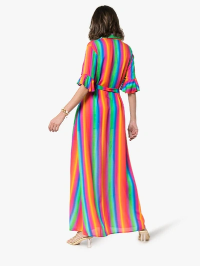 Shop All Things Mochi Leilani Stripe-print Belted Dress In Rainbow