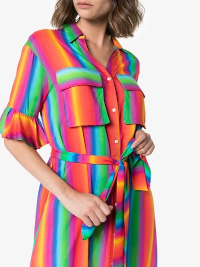 Shop All Things Mochi Leilani Stripe-print Belted Dress In Rainbow