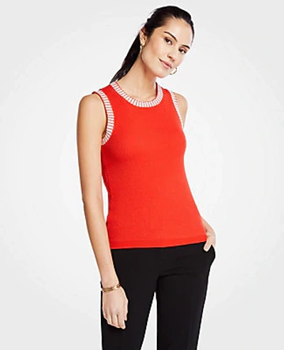 Shop Ann Taylor Contrast Stitched Sweater Shell In Campfire Red
