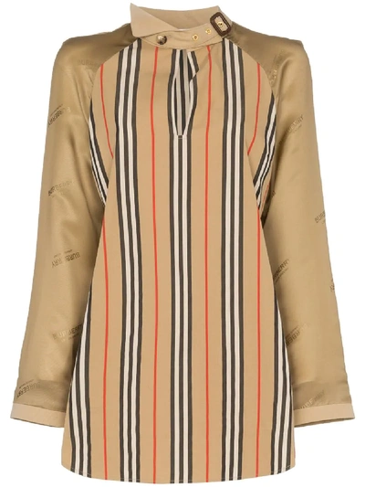 Shop Burberry Contrast-sleeve New Striped Shirt - Neutrals