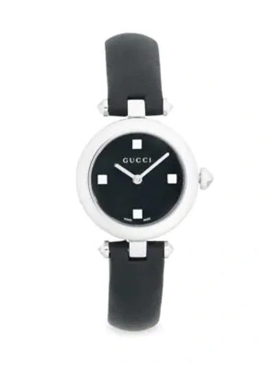 Shop Gucci Analog Studded Dial Leather Strap Watch In Black