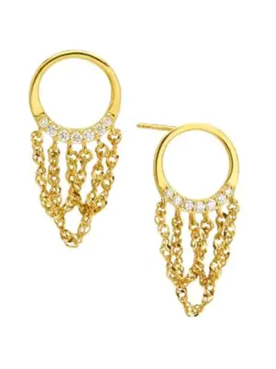 Shop Celara 14k Diamond Hoop Chain-drop Earrings In Gold