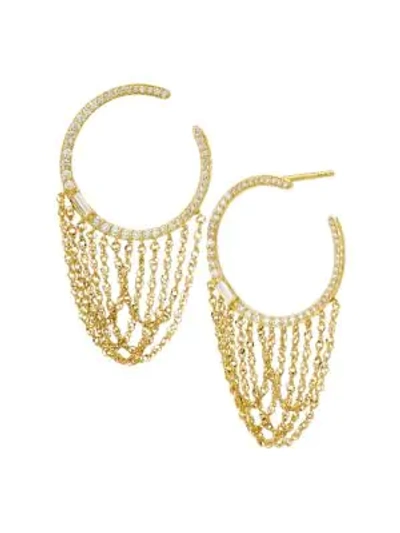 Shop Celara 14k Gold & Diamond Hoop Chain-drop Earrings