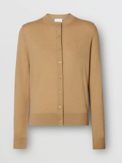 Shop Burberry Monogram Motif Cashmere Cardigan In Camel