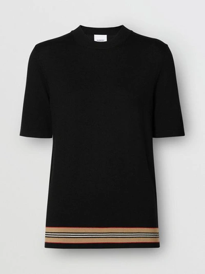 Shop Burberry Short-sleeve Icon Stripe Detail Mer In Black