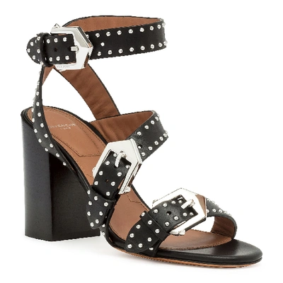 Shop Givenchy Elegant Black Leather Stacked Heel Sandals