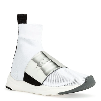 Shop Balmain Knitted White Running Sneaker