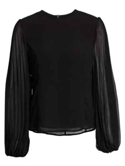 Shop Zimmermann Sunray Pleated-sleeve Blouse In Black Pearl