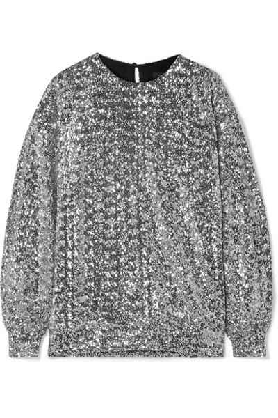 Shop Isabel Marant Olivia Sequined Jersey Blouse In Silver