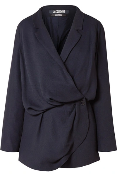 Shop Jacquemus Sisco Double-breasted Woven Mini Wrap Dress In Midnight Blue