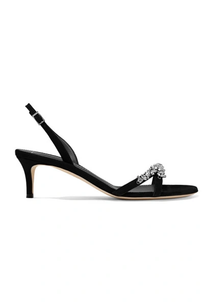 Shop Giuseppe Zanotti Crystal-embellished Suede Slingback Sandals In Black