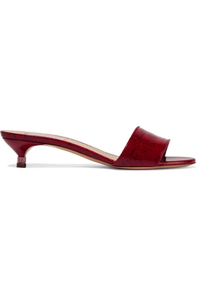 Shop Gabriela Hearst Garcia Glossed Cork-effect Leather Mules In Red