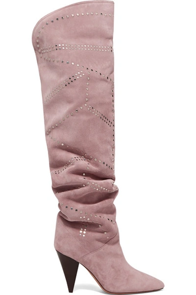 Shop Isabel Marant Ladra Studded Suede Knee Boots In Blush