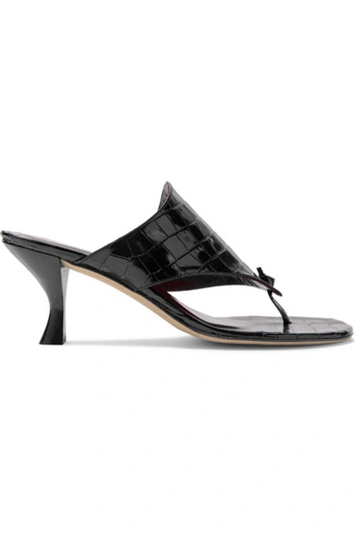 Shop Staud Keith Croc-effect Leather Mules In Black