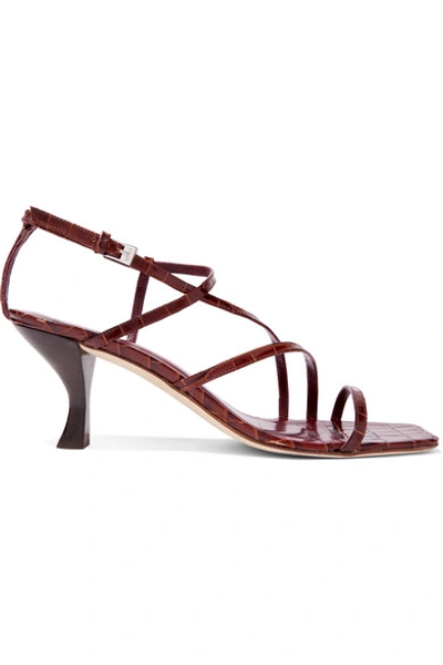Shop Staud Gita Croc-effect Leather Sandals In Burgundy