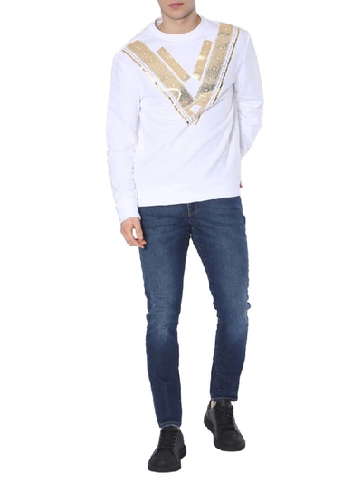 Shop Versace Collection Crew Neck Sweatshirt In Bianco