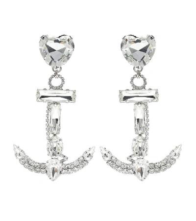 Shop Alessandra Rich Crystal Anchor Earrings In Silver