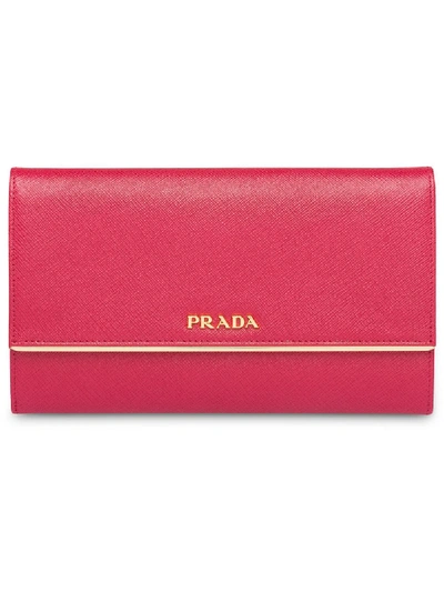 Shop Prada Logo-plaque Flap Wallet In Red