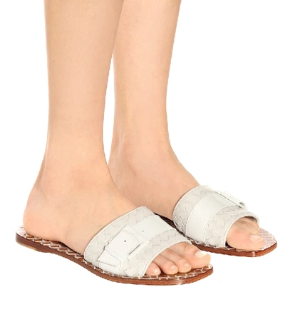 Shop Bottega Veneta Ravello Leather Slides In White