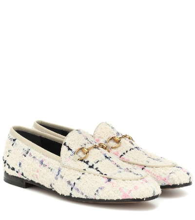 Shop Gucci Jordaan Checked Tweed Loafers In White