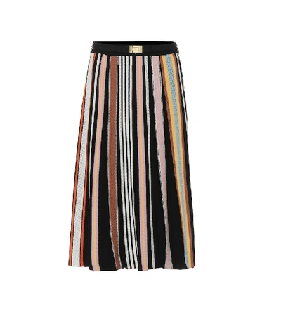 Shop Tory Burch Pleated Knit Skirt In Black