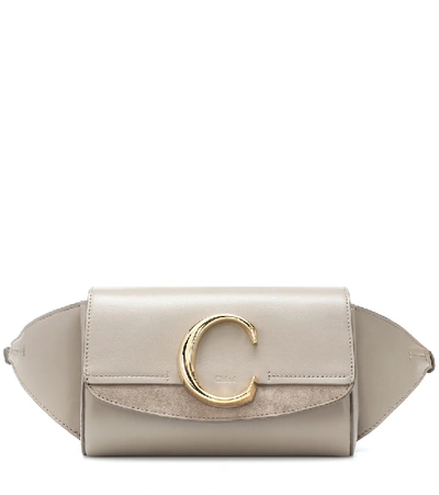 Shop Chloé C Leather Belt Bag In Grey