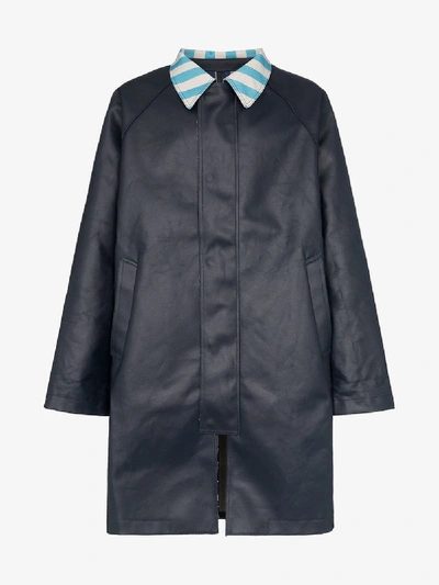 Shop Sunnei Contrast Collar Oversized Trench Coat In Dark Blue