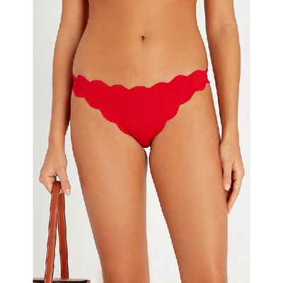 Shop Marysia Antibes Scalloped Bikini Bottoms In Solid Cherry