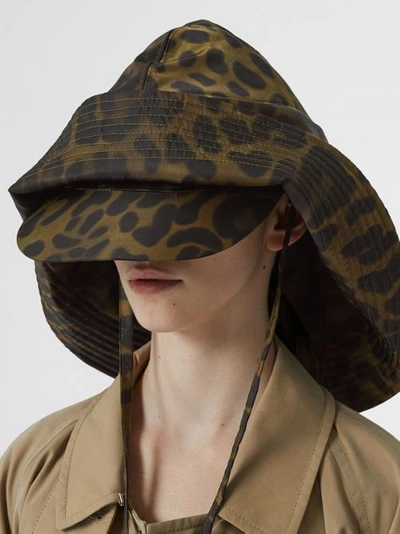 Shop Burberry Animal Print Rain Hat In Light Green