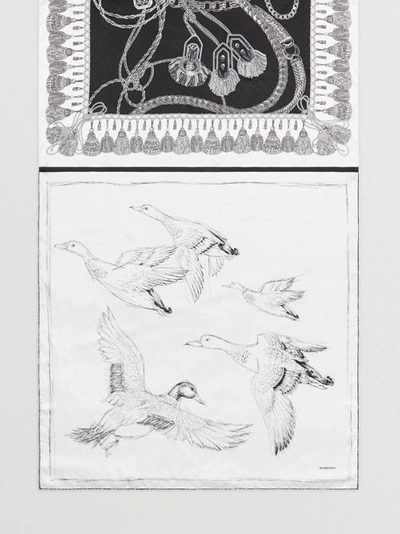 Shop Burberry Sketch Print Monogram Silk Jacquard Scarf In Black/white