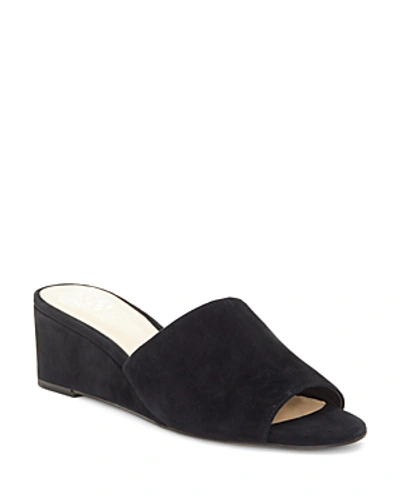 Shop Vince Camuto Women's Stephana Suede Wedge-heel Slide Sandals In Black