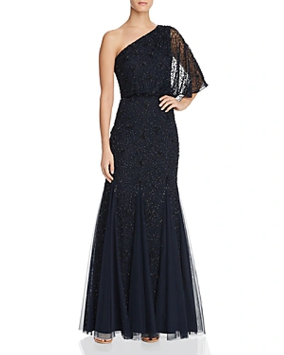 Shop Adrianna Papell One-shoulder Embellished Gown In Midnight/black