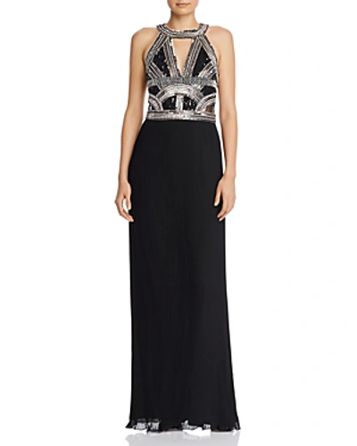 Shop Aidan Mattox Embellished Pleated Gown In Black