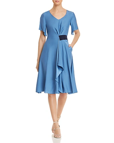 Shop Armani Collezioni Emporio Armani Draped A-line Dress In Blue