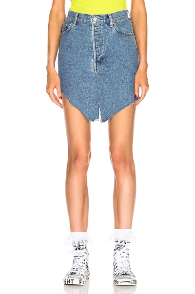 Shop Vetements Side Cut Denim Skirt In Denim Medium In Blue