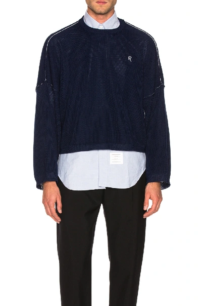 Metallic-trim Knitted Cropped Sweater In Dark Blue