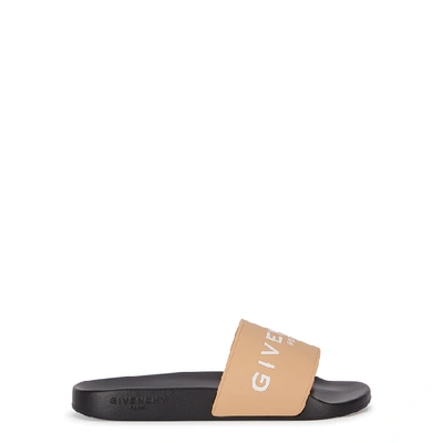Shop Givenchy Sand Logo Rubber Sliders In Nude