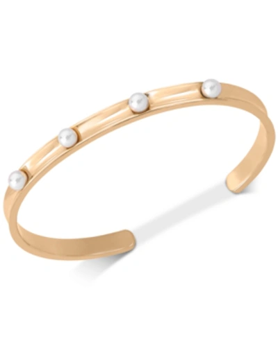 Shop Majorica Stainless Steel Imitation Pearl Cuff Bracelet In Gold
