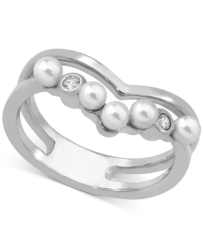 Shop Majorica Sterling Silver Crystal & Imitation Pearl Double-row Ring