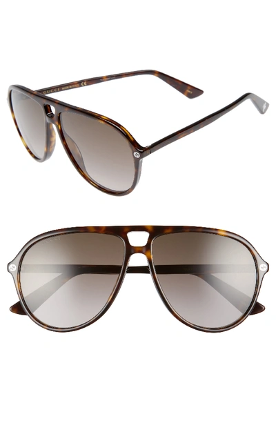 Shop Gucci Pilot 59mm Sunglasses In Havana/ Brown
