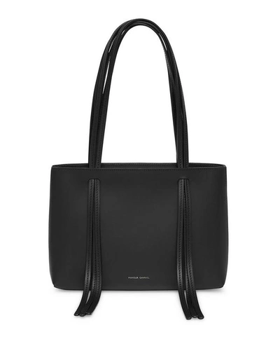 Shop Mansur Gavriel Leather Mini Fringe Shoulder Bag In Black
