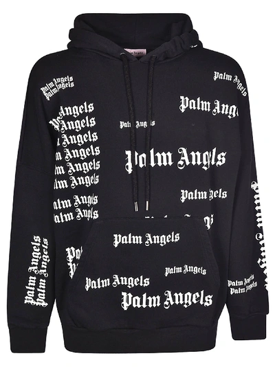 Shop Palm Angels Logo Print Hoodie In Black