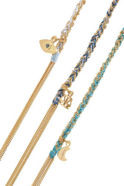 Shop Carolina Bucci Lucky Set Of Three 18-karat White Gold, Silk And Diamond Bracelets